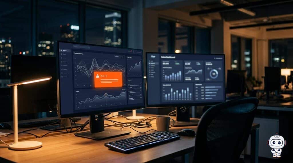 Panel de monitoreo con alertas de pipelines de datos detectando una falla antes de que llegue al dashboard